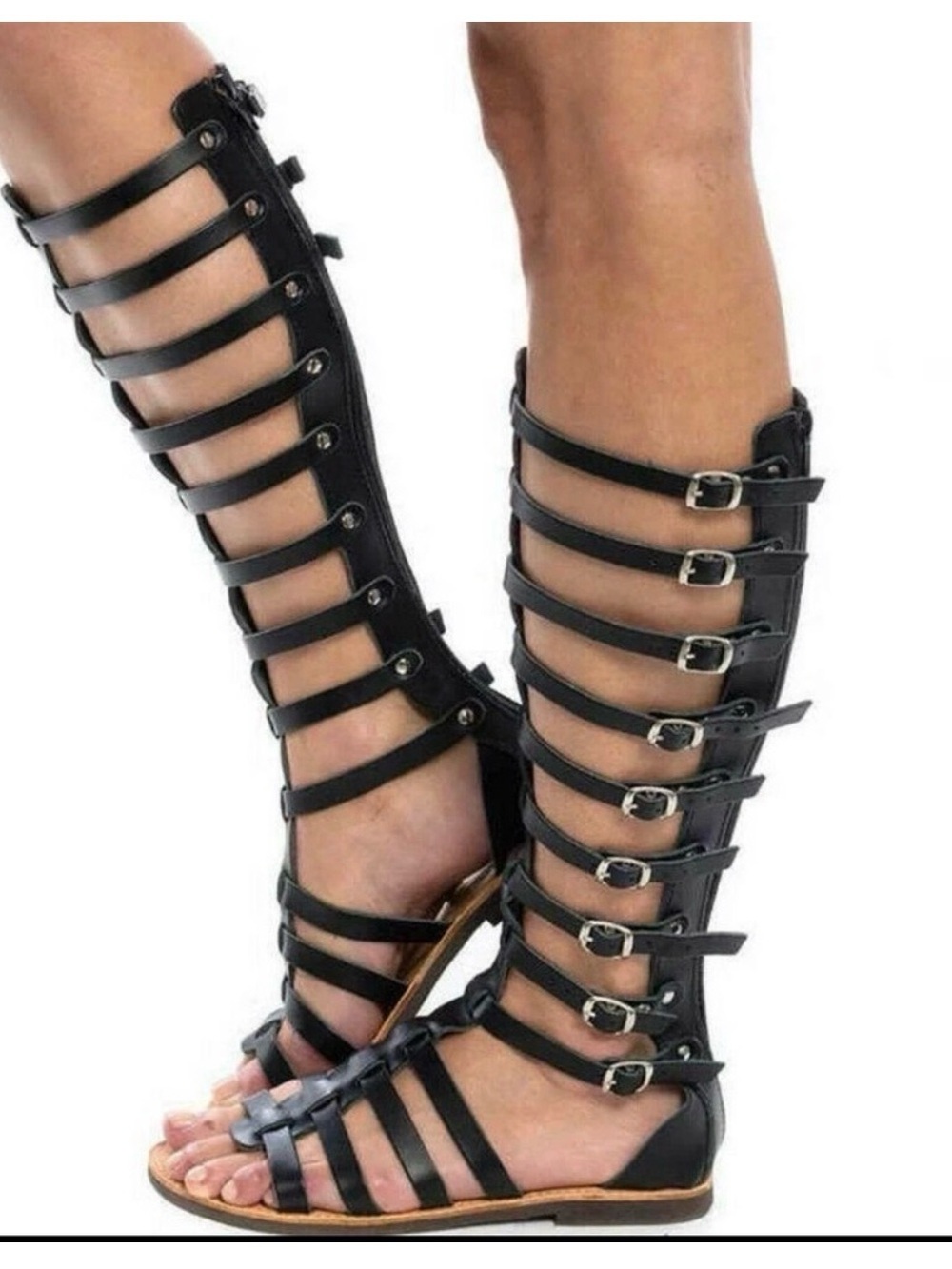 sz 7 summer Flat Roma Buckle Sandals Gladiator Shoes boots gladiater knee Greek